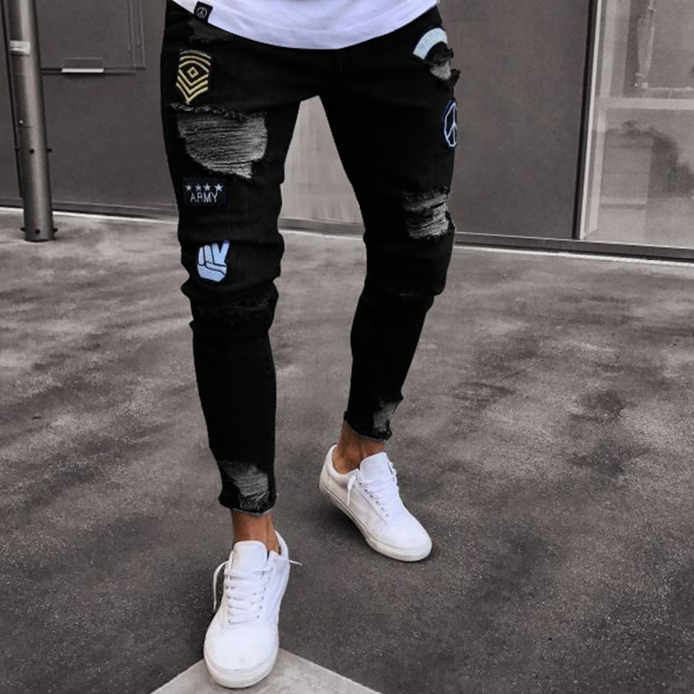 Knee Hole Zipper Pants with Cotton Fabric