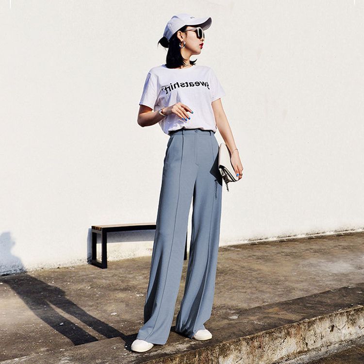 Loose Slim Straight High-Waist Zipper Casual Suit Pants