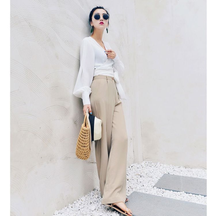 Loose Slim Straight High-Waist Zipper Casual Suit Pants