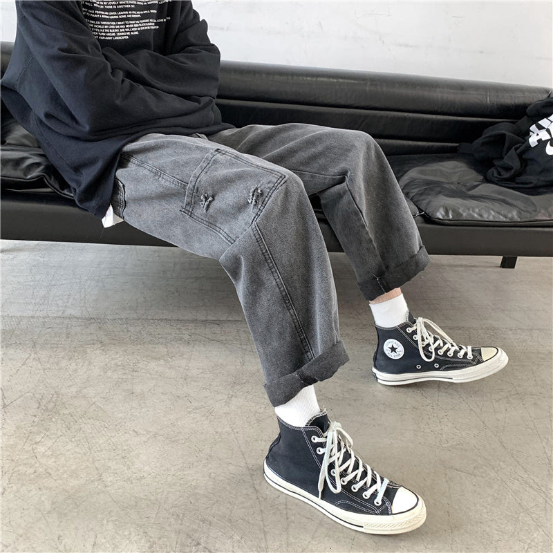 Loose Wide-Leg Mid Waist Cotton Denim Trousers