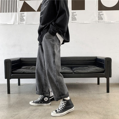 Loose Wide-Leg Mid Waist Cotton Denim Trousers
