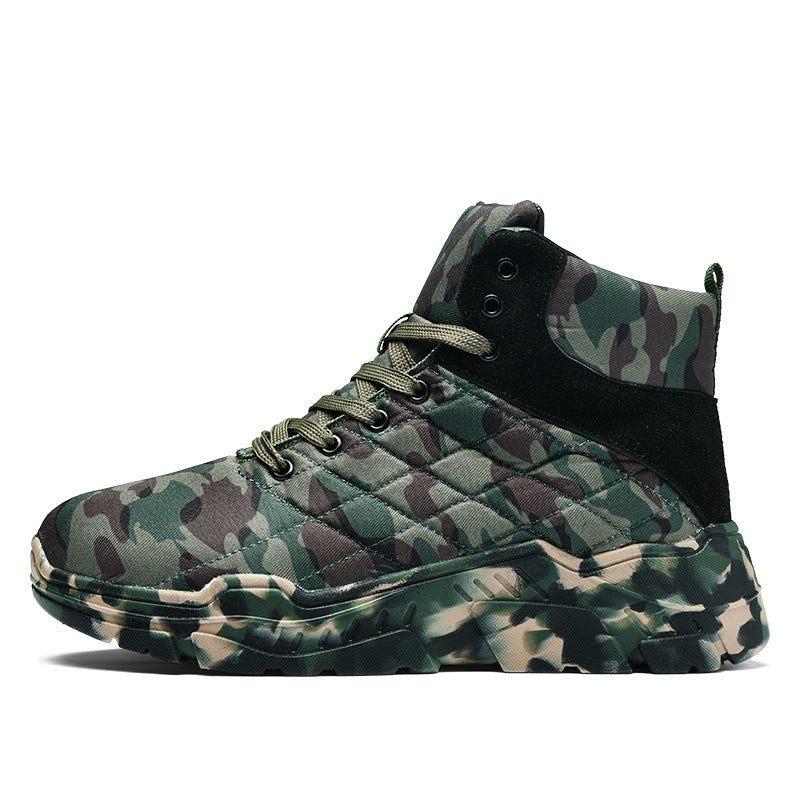 Waterproof High Top Snow Boots with Velvet Lining, Wear-Resistant Hiking Shoes for Men