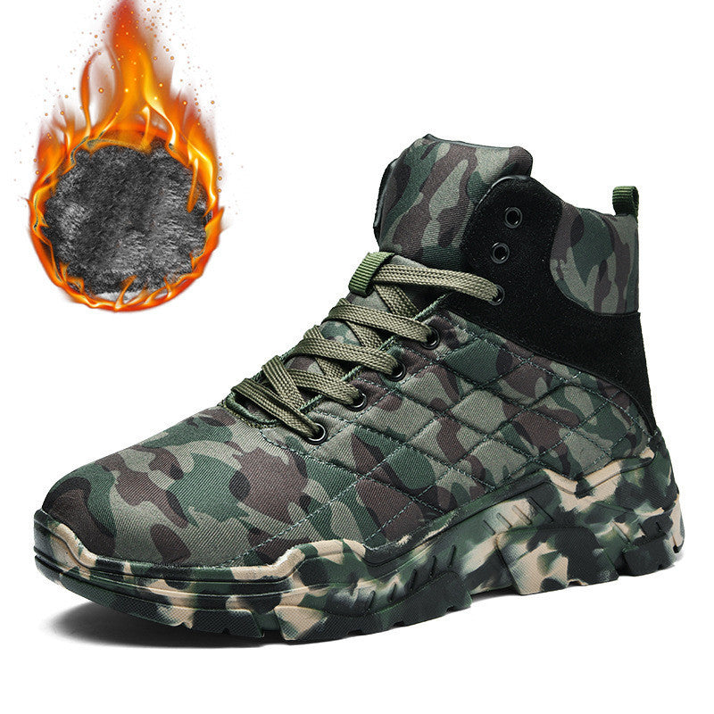 Waterproof High Top Snow Boots with Velvet Lining, Wear-Resistant Hiking Shoes for Men