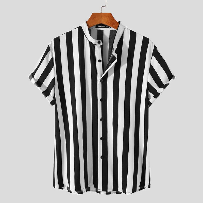 Youth Slim-Fit Striped Cotton Lapel Shirt