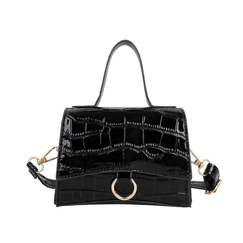 Petit sac messager à bandoulière unique motif crocodile noir