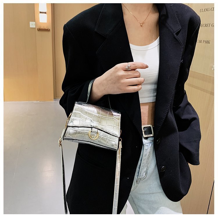 Petit sac messager à bandoulière unique motif crocodile noir