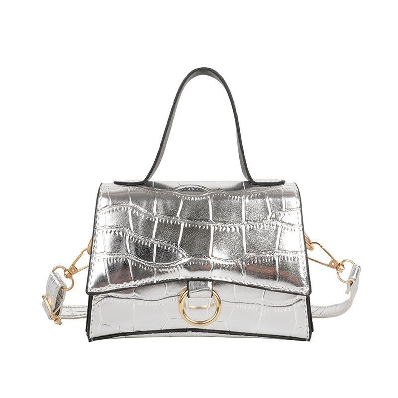 Petit sac messager à bandoulière unique motif crocodile noir