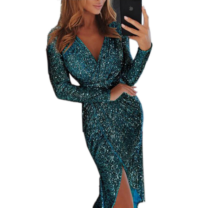 Women’s Long-Sleeve Bronzing Bodycon Dress