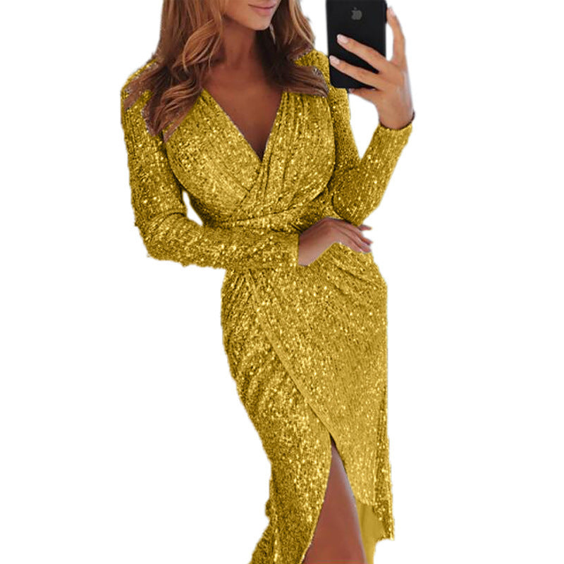 Women’s Long-Sleeve Bronzing Bodycon Dress