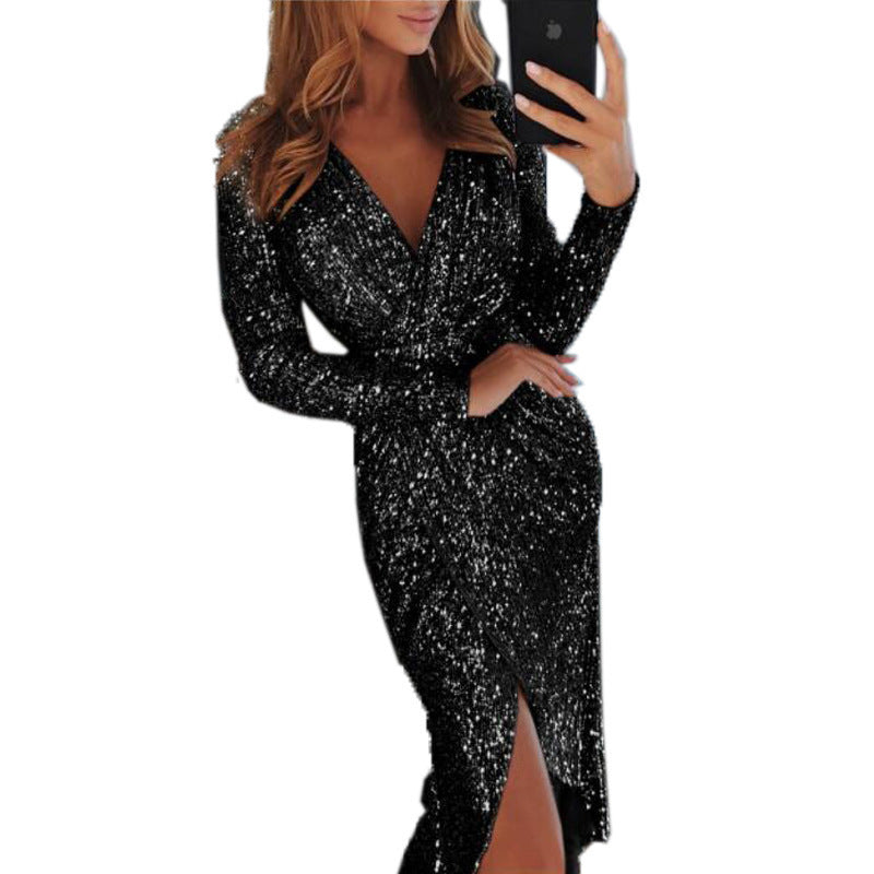 Women’s Long-Sleeve Bronzing Bodycon Dress