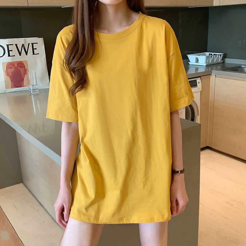 Pure White Loose Opaque Polyester T-Shirt with Multicolor Top