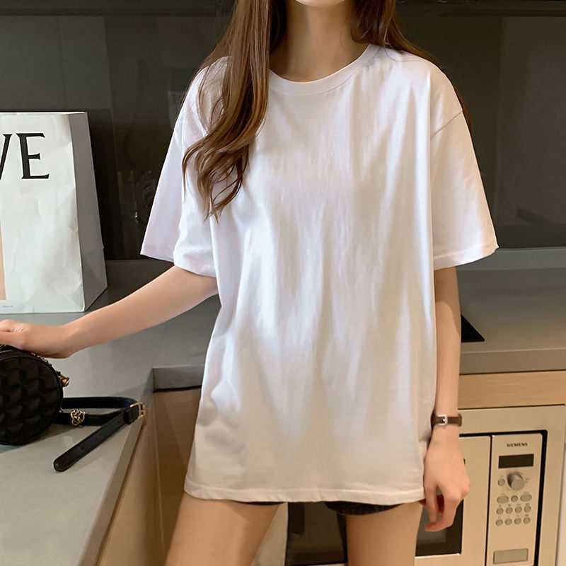 Pure White Loose Opaque Polyester T-Shirt with Multicolor Top