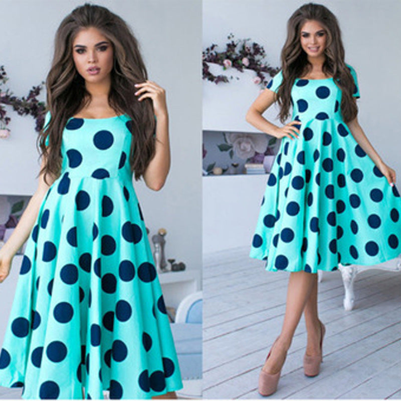 Women's Polka Dot Print Short Sleeve Dress
