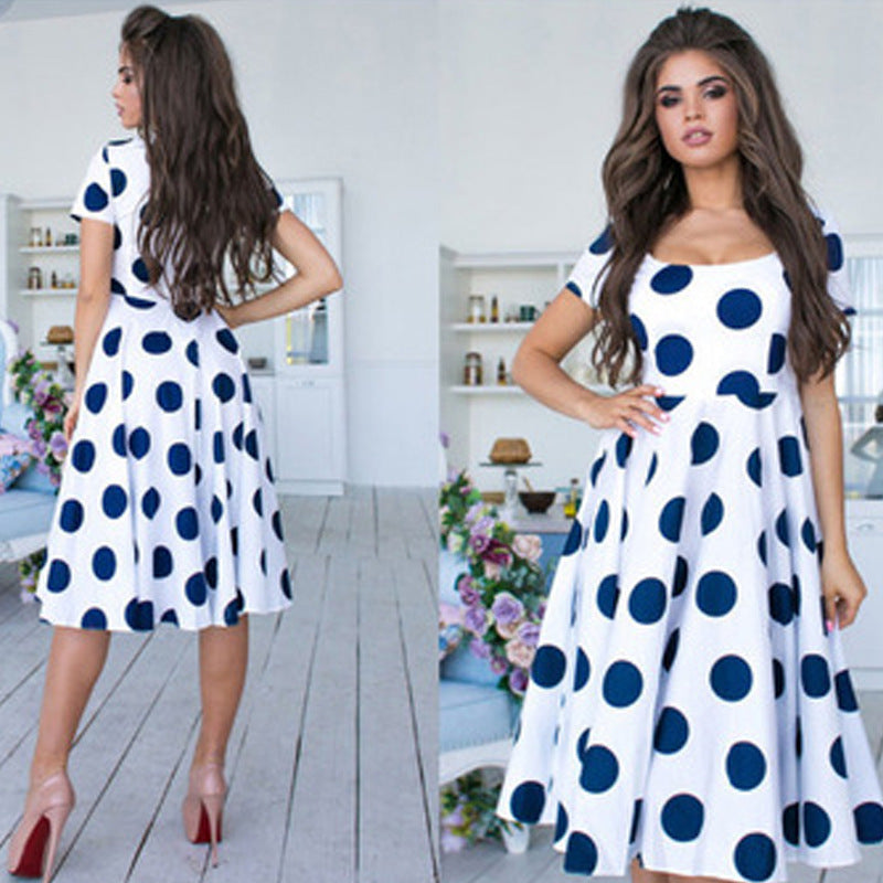 Women's Polka Dot Print Short Sleeve Dress