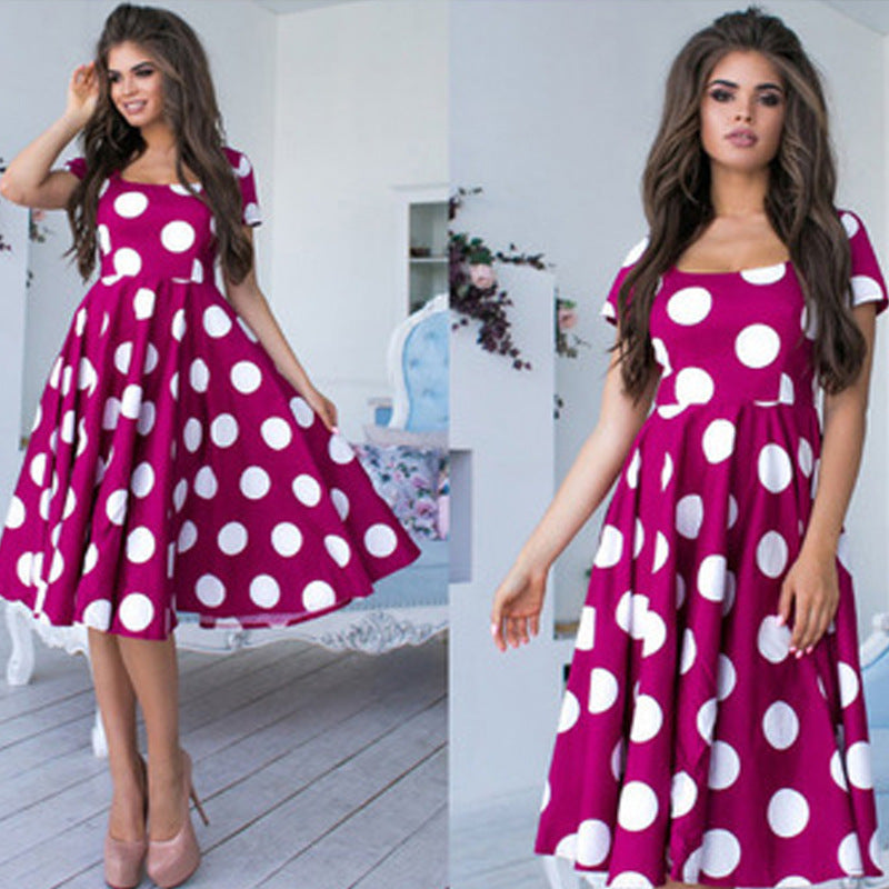 Women's Polka Dot Print Short Sleeve Dress