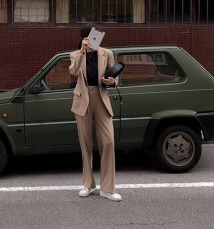 Loose Suit Top Straight Wide Leg Pants