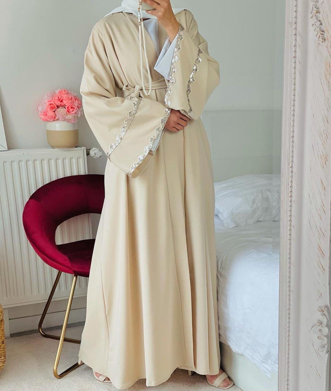Spliced Lace Cardigan Maxi Skirt for Muslim Women