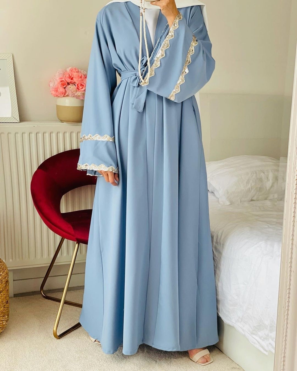 Spliced Lace Cardigan Maxi Skirt for Muslim Women
