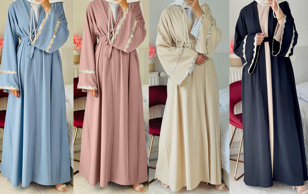Spliced Lace Cardigan Maxi Skirt for Muslim Women