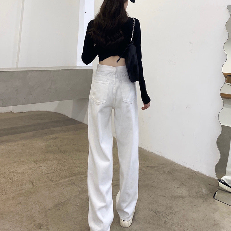 White Loose Casual Wide Leg Denim Pants for Women