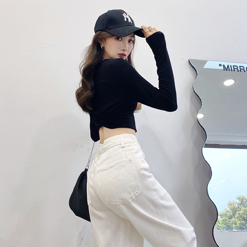 White Loose Casual Wide Leg Denim Pants for Women