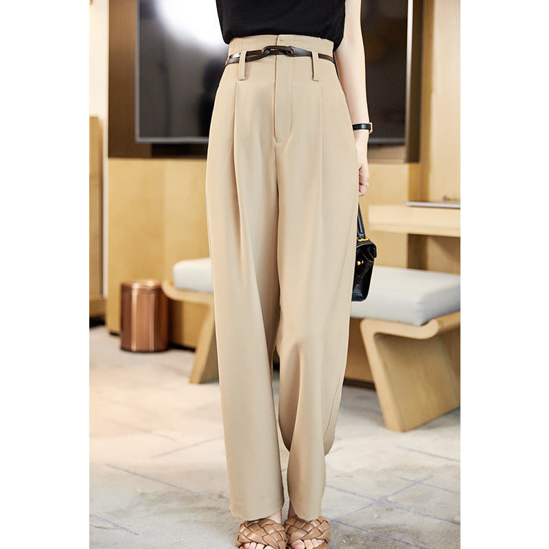 Pantalon décontracté taille haute, coupe large et ajustée