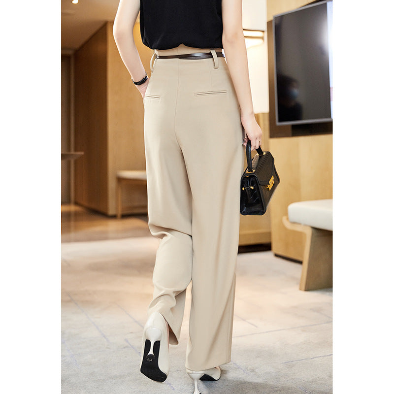 Pantalon décontracté taille haute, coupe large et ajustée
