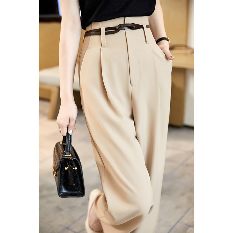 Pantalon décontracté taille haute, coupe large et ajustée
