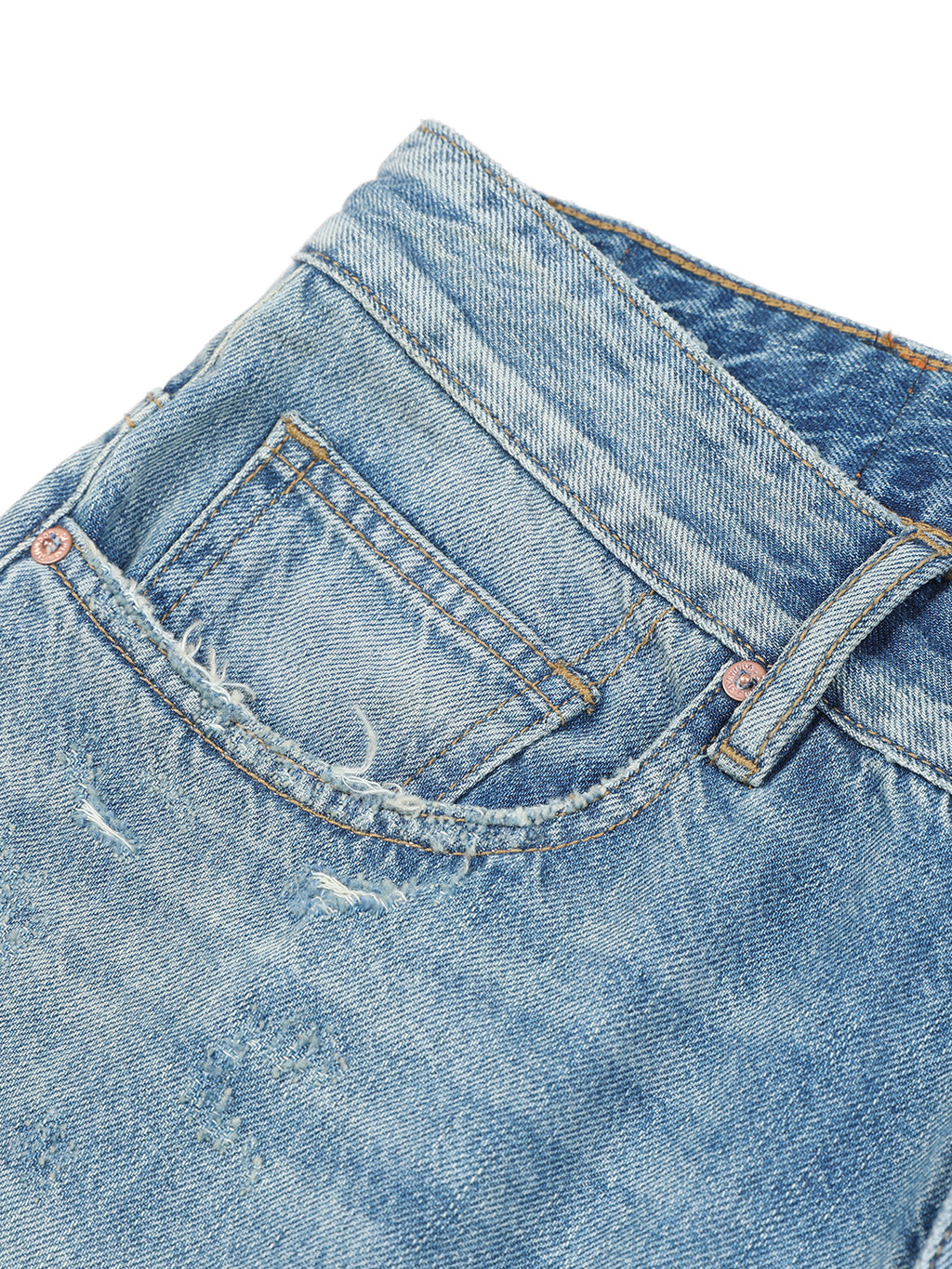Light Blue Washed Micro-Elastic Frayed Cropped Jeans Men Mid Waist