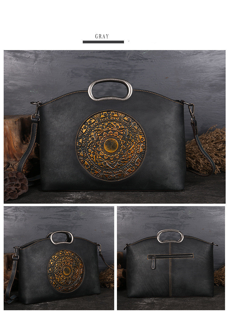 Women's Retro Top Layer Cowhide One-Shoulder Diagonal Handbag