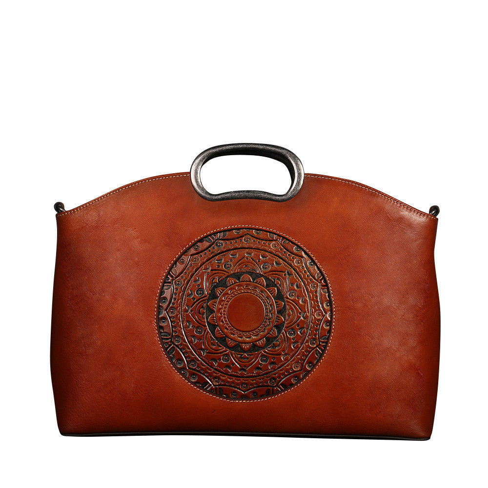 Women's Retro Top Layer Cowhide One-Shoulder Diagonal Handbag
