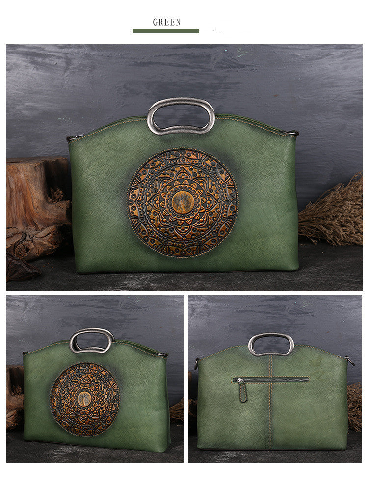 Women's Retro Top Layer Cowhide One-Shoulder Diagonal Handbag