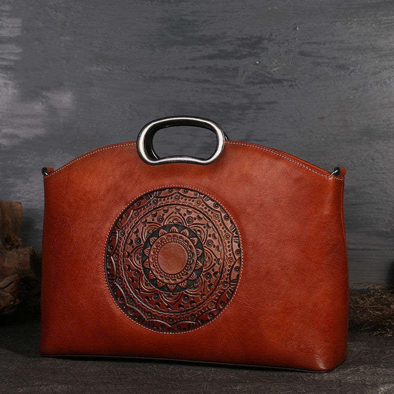 Women's Retro Top Layer Cowhide One-Shoulder Diagonal Handbag