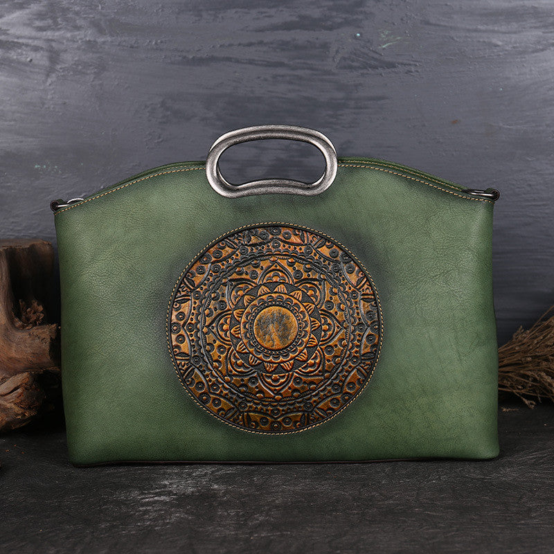 Women's Retro Top Layer Cowhide One-Shoulder Diagonal Handbag