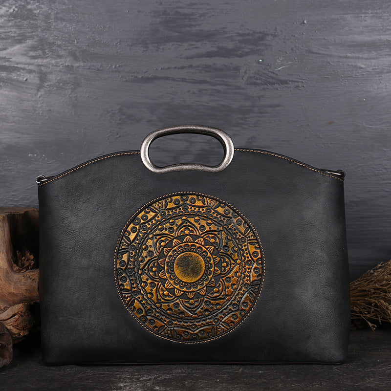Women's Retro Top Layer Cowhide One-Shoulder Diagonal Handbag