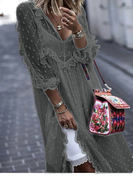 Polka Dot Jacquard Dress with Long Skirt