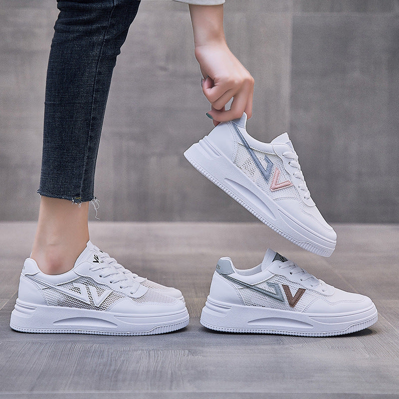 Breathable Platform Mesh Shoes for Women - White, Blue, Gray, Sizes 35-40