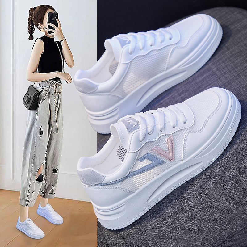 Breathable Platform Mesh Shoes for Women - White, Blue, Gray, Sizes 35-40