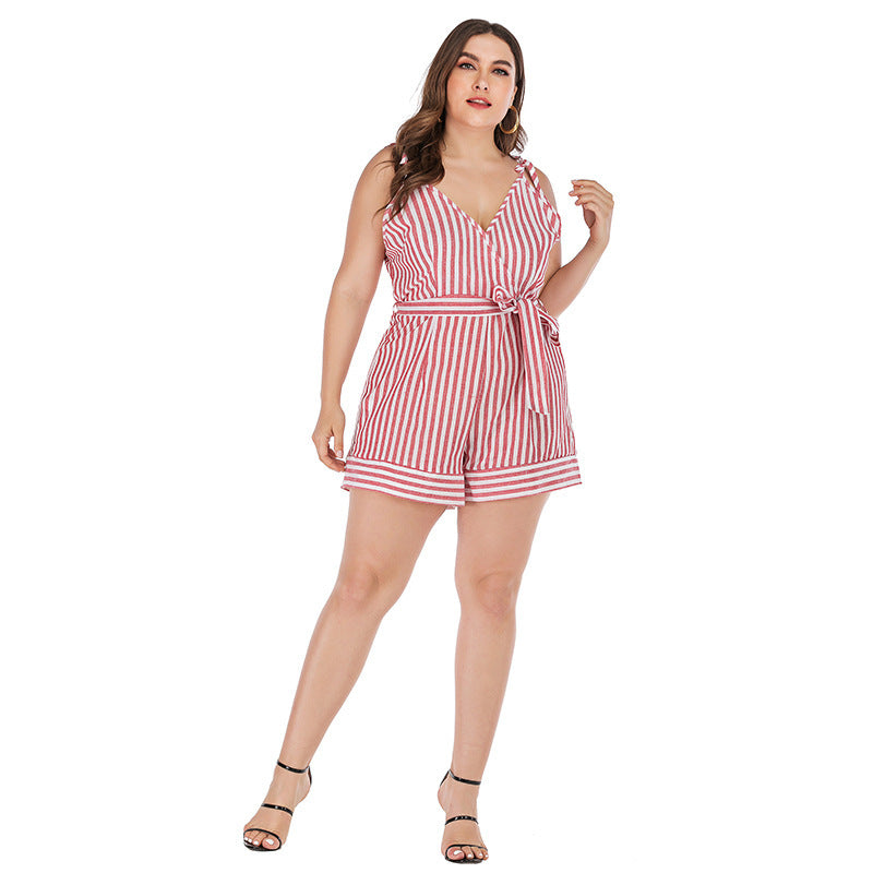Sweet Women's Red and White Printed Jumpsuit Cotton Linen