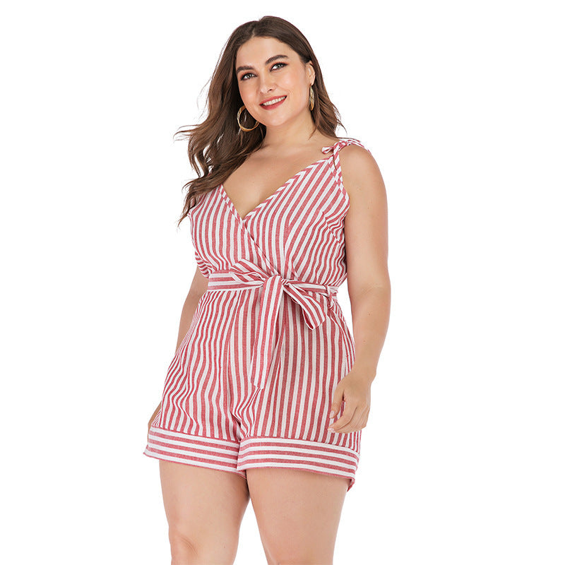 Sweet Women's Red and White Printed Jumpsuit Cotton Linen
