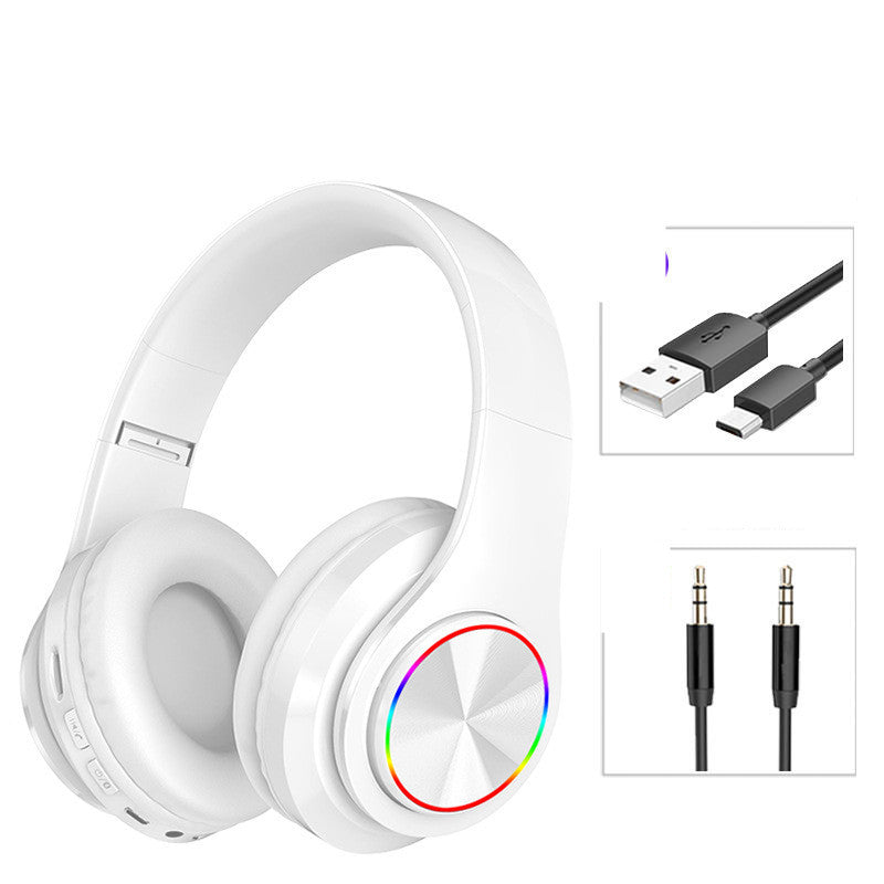 Casque de jeu Bluetooth sans fil à LED avec carte TF et lumières respiratoires colorées