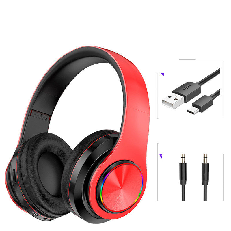 Casque de jeu Bluetooth sans fil à LED avec carte TF et lumières respiratoires colorées