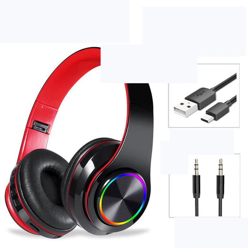 Casque de jeu Bluetooth sans fil à LED avec carte TF et lumières respiratoires colorées