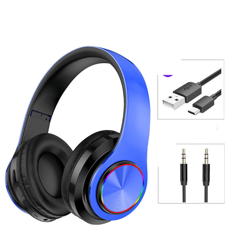 Casque de jeu Bluetooth sans fil à LED avec carte TF et lumières respiratoires colorées