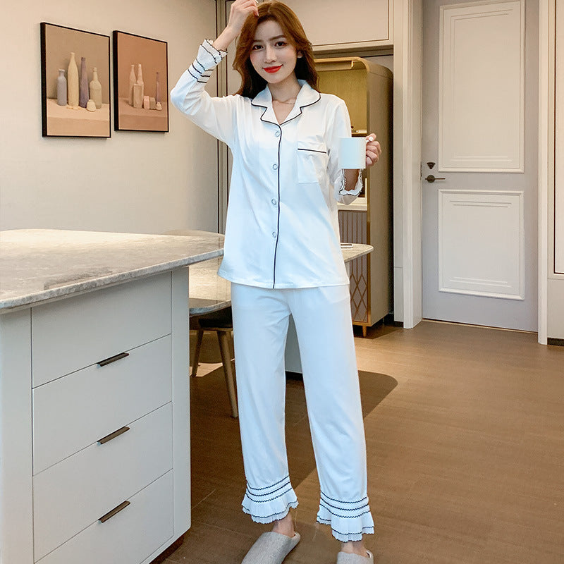 Milk Silk White Lace Cardigan Pajamas