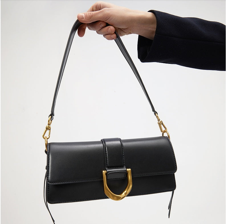 Elegant Horseshoe Buckle Baguette Underarm Bag – Red, Pink, Black Options