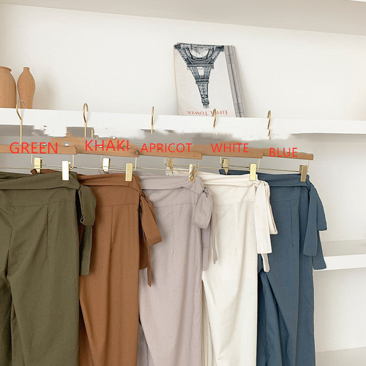 Pure Color Lace-up Cotton And Linen Casual Trousers