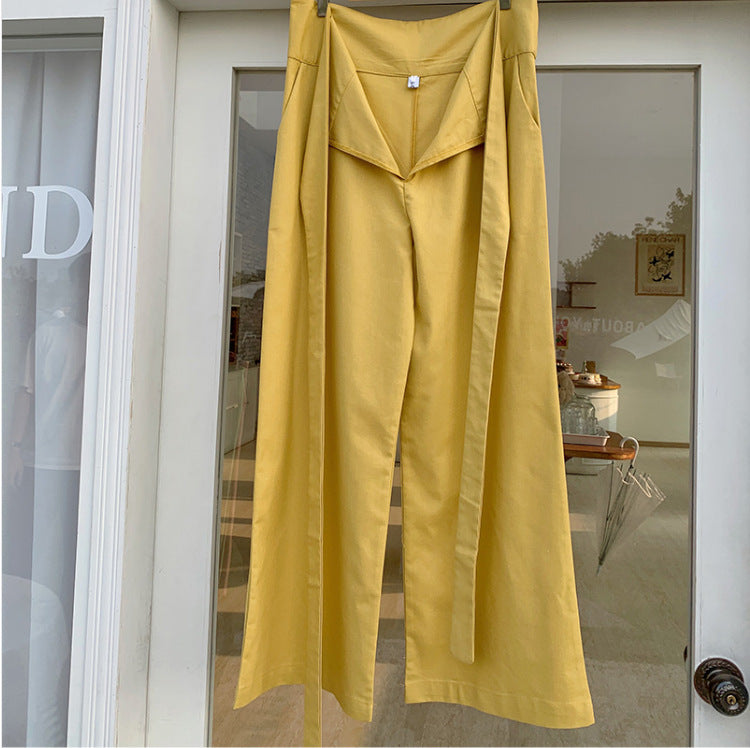 Pure Color Lace-up Cotton And Linen Casual Trousers