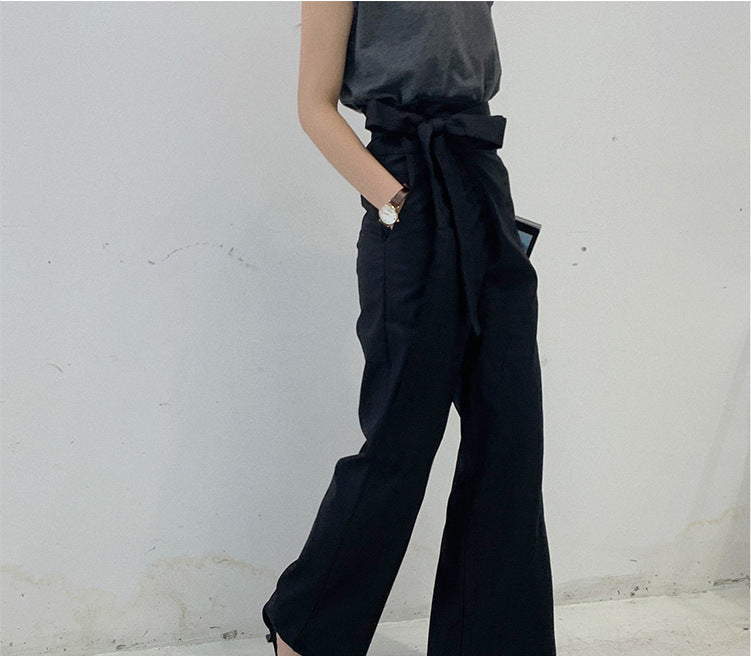 Pure Color Lace-up Cotton And Linen Casual Trousers