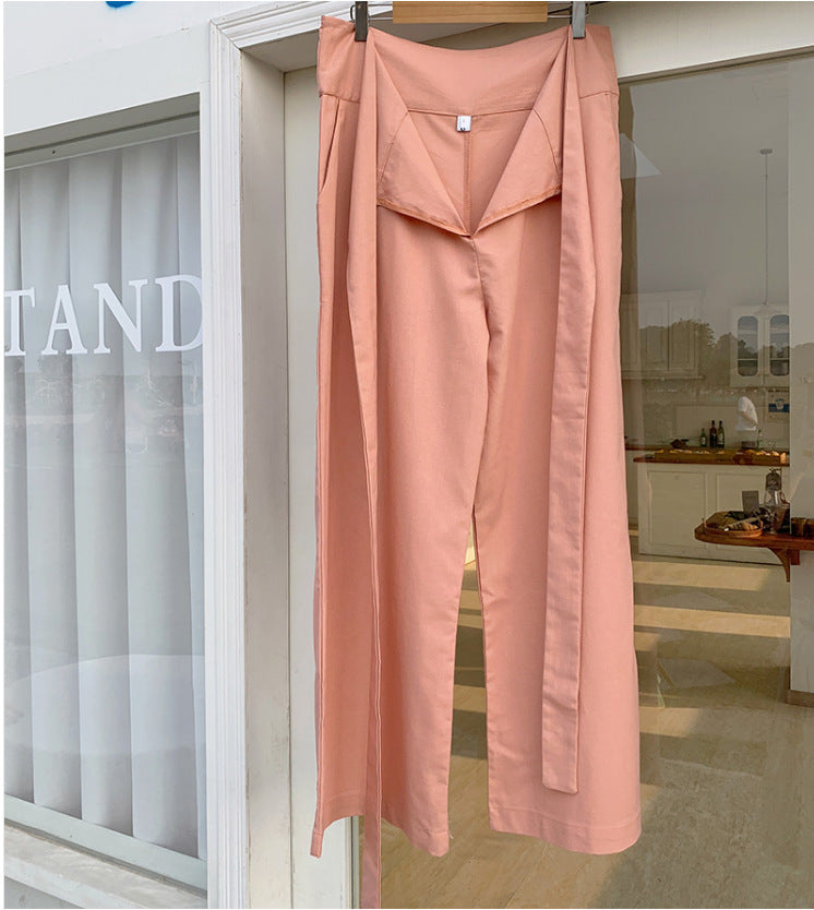 Pure Color Lace-up Cotton And Linen Casual Trousers
